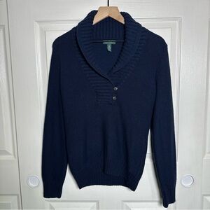 Ralph Lauren Woman's Polo Sport Shawl Neck Button Sweater Navy Blue Large